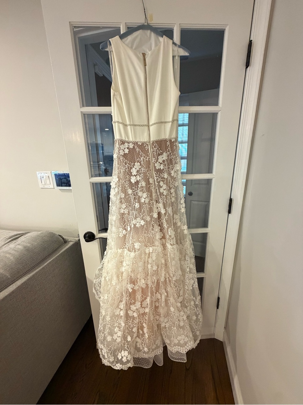 Bronx & Banco Fiona Bridal Gown Size S White Floral Lace High Low Wedding Dress - Picture 5 of 7